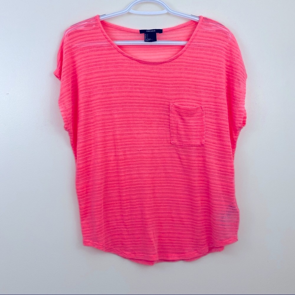 Forever 21 Highlighter Pink Salmon Sheer Top Size S